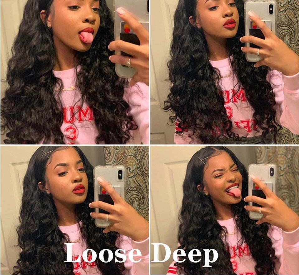 Loose Deep Wave Peruvian Hair 3 Bundles with 4x4 Closure / 13x4 Frontal 100% Human Hair extension