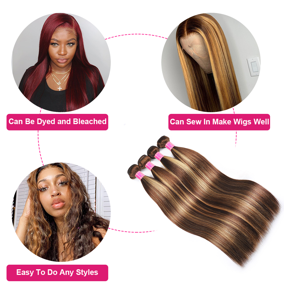 Highlight #4/27 Straight 3 Bundles 100% Virgin Human Hair Extension
