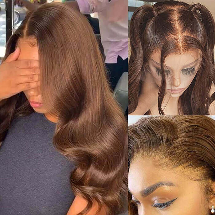 New Chocolate Brown Wig Body Wave 13x6 Full Lace Drawstring Wig Pre Plucked Natural Hairline 250% Density