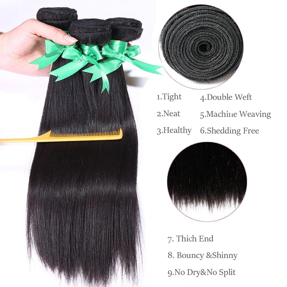 3 Bundles Indian Straight Virgin Human Hair Extension 8-40 inches