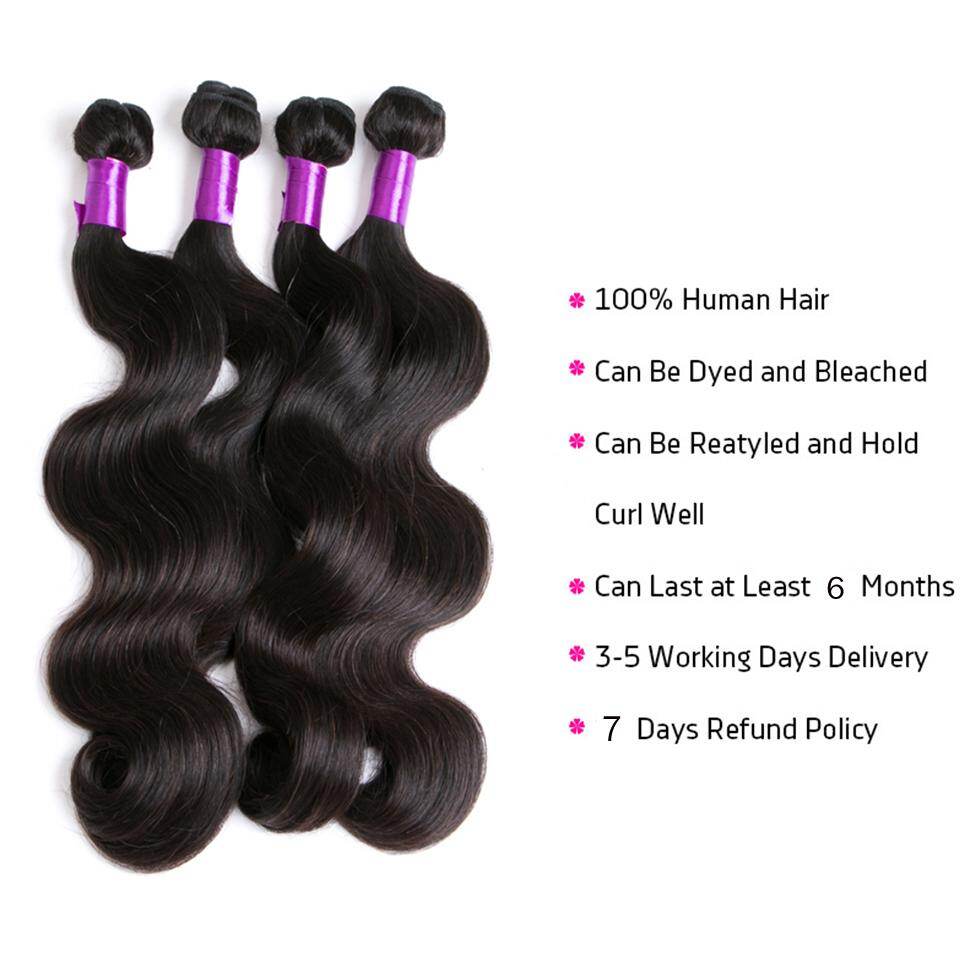 4 Bundles Brazilian Body Wave Virgin Human Hair Extension 8-40 inches