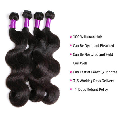 4 Bundles Brazilian Body Wave Virgin Human Hair Extension 8-40 inches
