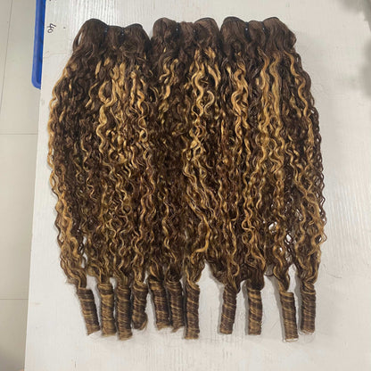 Hair Highlight P4/27 Burmese Curly Human Hair 3 Bundles Extension Hair Weave Bundles