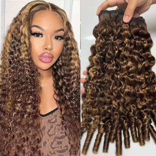 Hair Highlight P4/27 Burmese Curly Human Hair 3 Bundles Extension Hair Weave Bundles