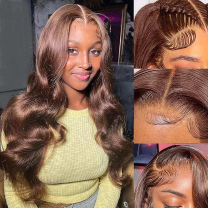 New Chocolate Brown Wig Body Wave 13x6 Full Lace Drawstring Wig Pre Plucked Natural Hairline 250% Density