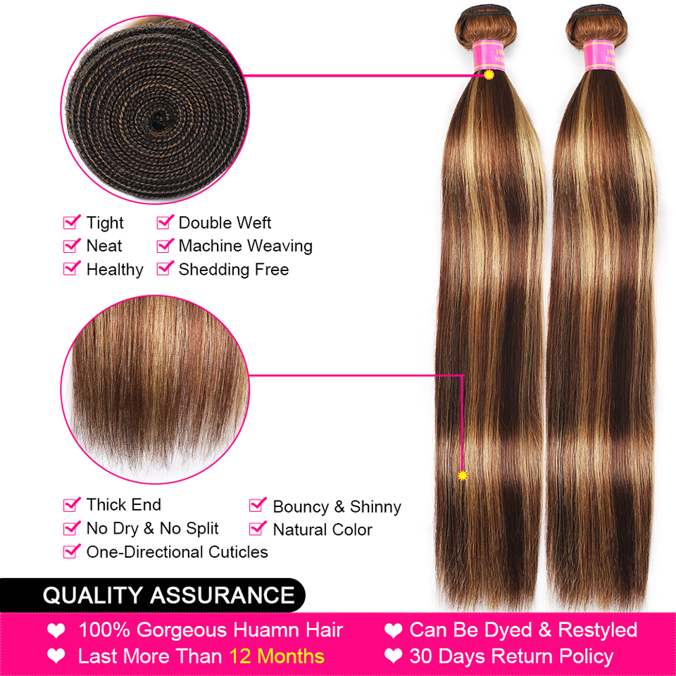 Highlight #4/27 Straight 3 Bundles 100% Virgin Human Hair Extension