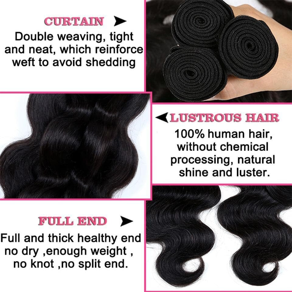 (B1) Peruvain Body Wave 4 Bundles Deal 100% Human Hair for Black Women Hair Extensions 8-40 inches