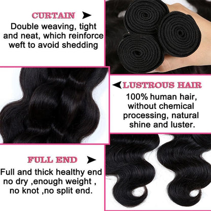 (B1) Peruvain Body Wave 4 Bundles Deal 100% Human Hair for Black Women Hair Extensions 8-40 inches