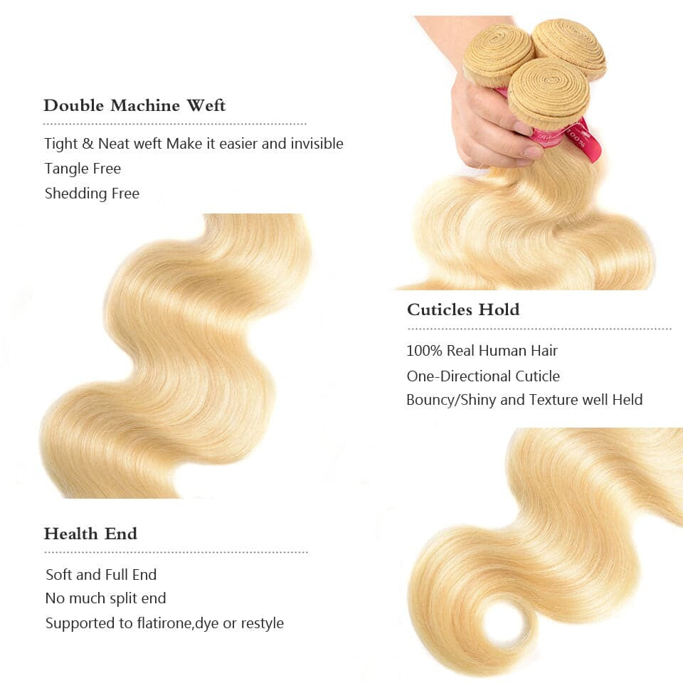 613 Blonde Color Body Wave 4 Bundles Virgin Human Hair Extensions